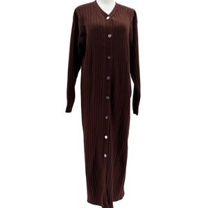 Vintage 90s Cotton Duster Cardigan Sweater Chocolate Brown Large Cable Knit